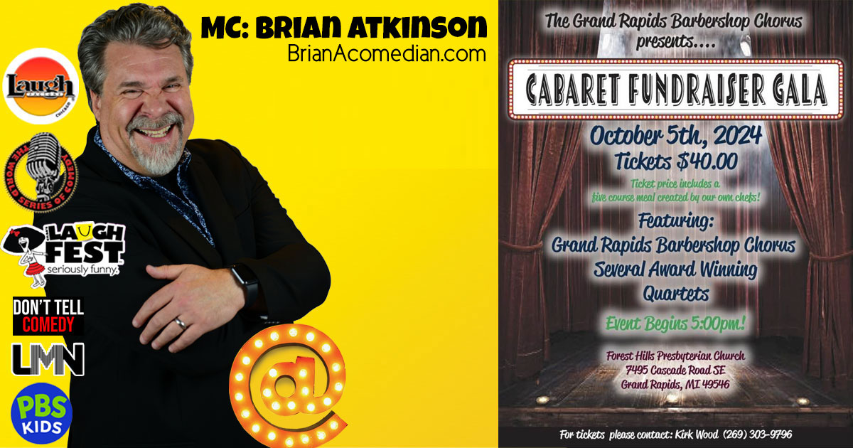 Brian Atkinson is the MC for the Great Lakes Chorus Dinner Cabaret Fundraiser, Saturday, October 5, 2024 at Forest Hills Presbyterian Church.